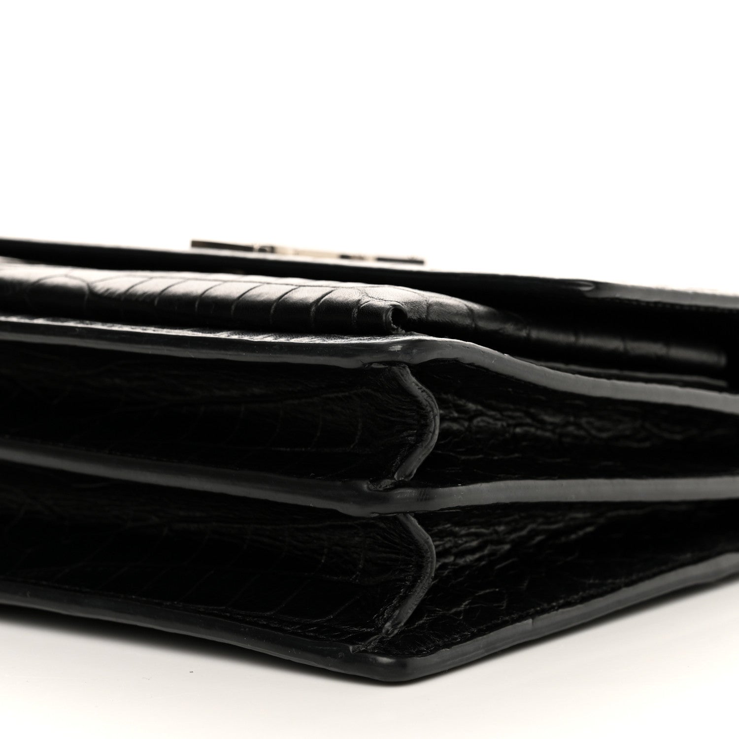 Saint Laurent Calfskin Crocodile Embossed Medium Monogram Sunset Black 10 of 14