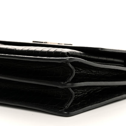 Saint Laurent Calfskin Crocodile Embossed Medium Monogram Sunset Black 10 of 14