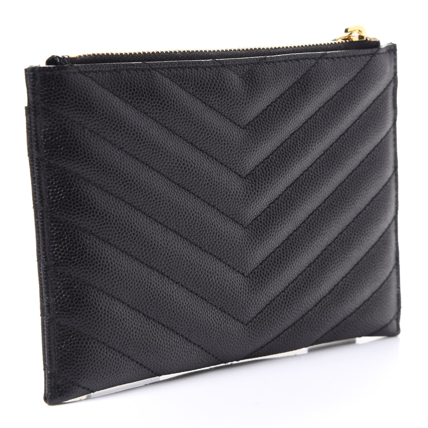 Saint Laurent Grain De Poudre Chevron Monogram Bill Pouch Black 2 of 4