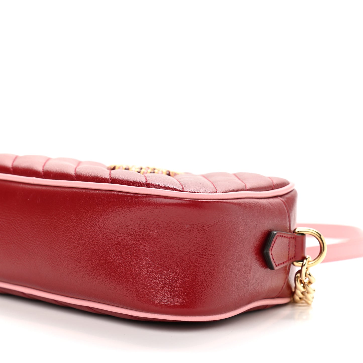 Azalea Calfskin Enamel Matelasse Diagonal Small Torchon GG Marmont Chain Shoulder Bag New Cherry Red Wild Rose