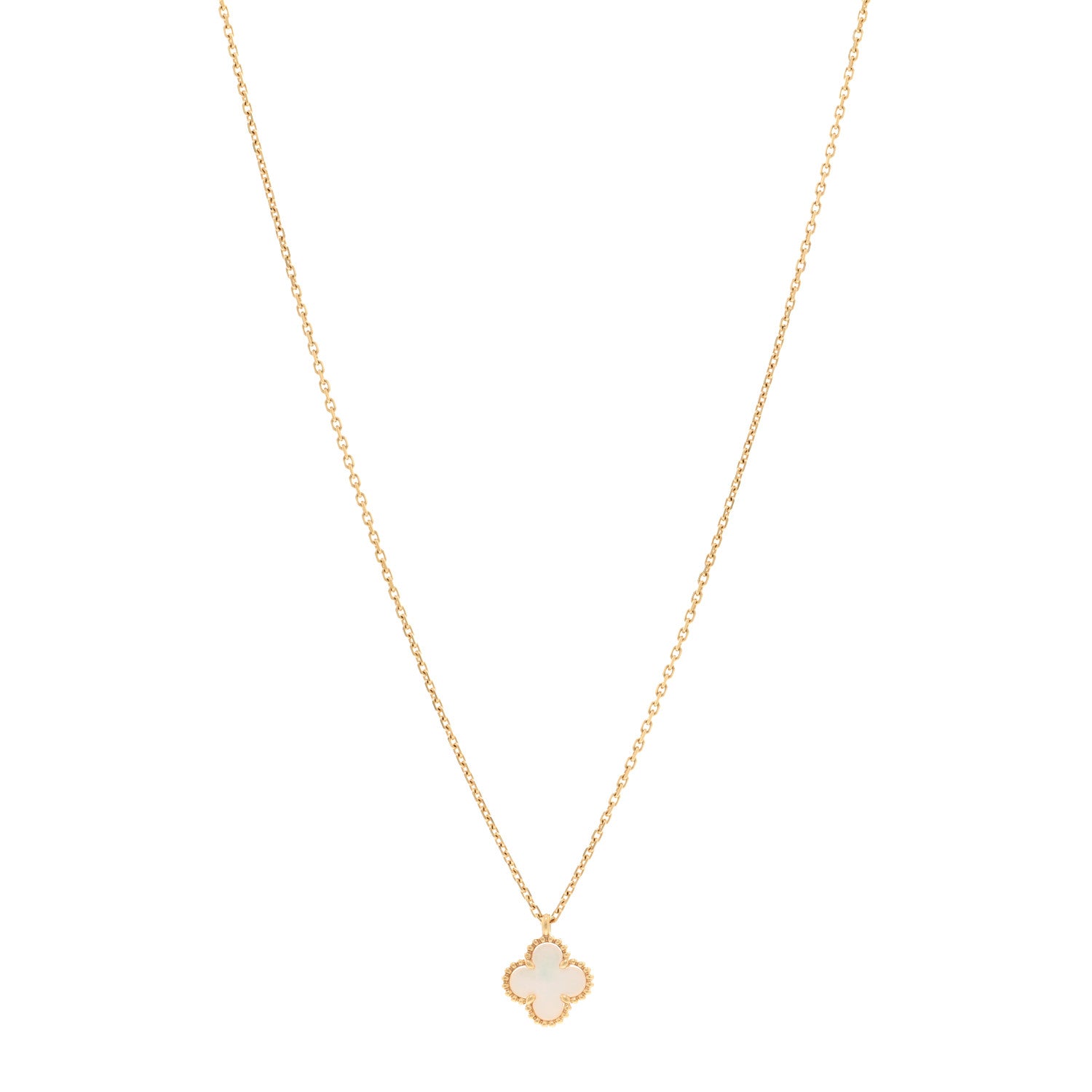Van Cleef & Arpels 18K Yellow Gold Mother of Pearl Sweet Alhambra Pendant Necklace 1 of 5