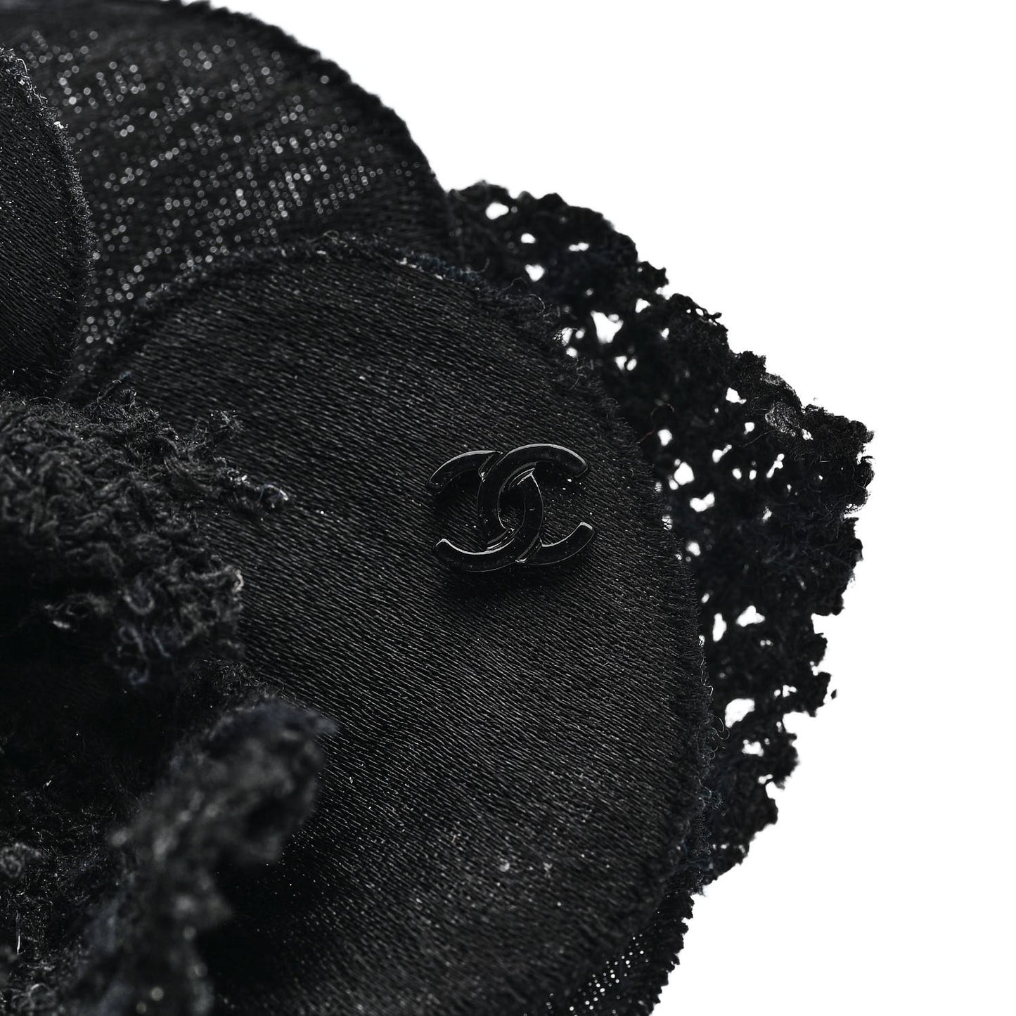 Tweed Fabric Camellia Pin Brooch Black