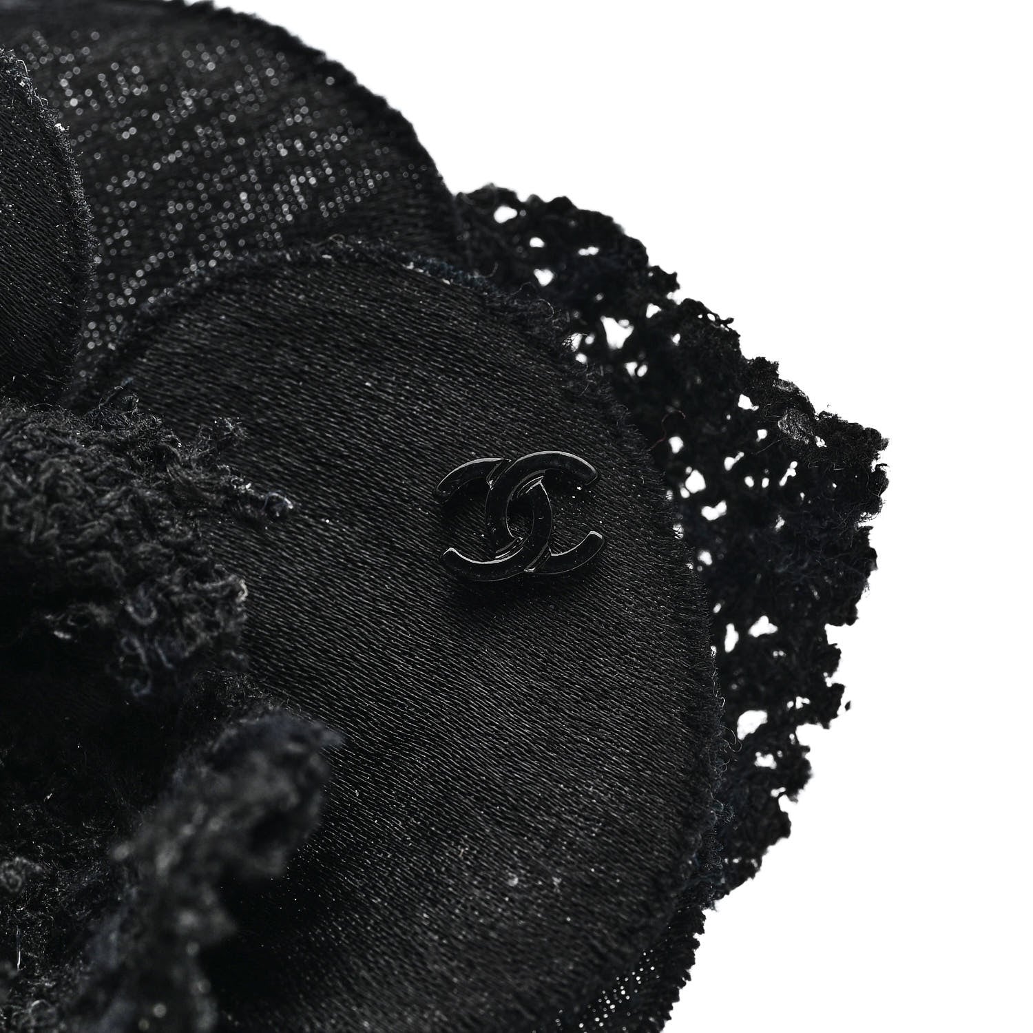 Chanel Tweed Fabric Camellia Pin Brooch Black 3 of 3