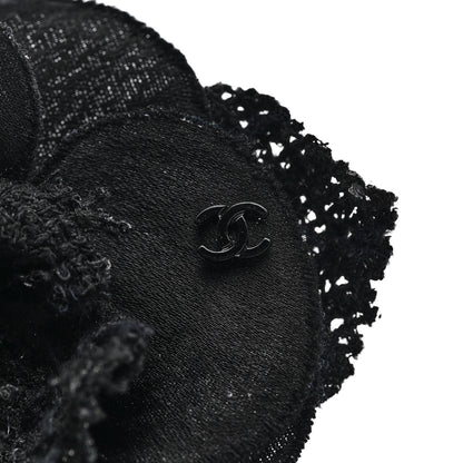 Chanel Tweed Fabric Camellia Pin Brooch Black 3 of 3