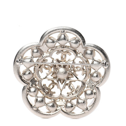 Chanel Crystal Pearl Flower CC Brooch Silver 2 of 4
