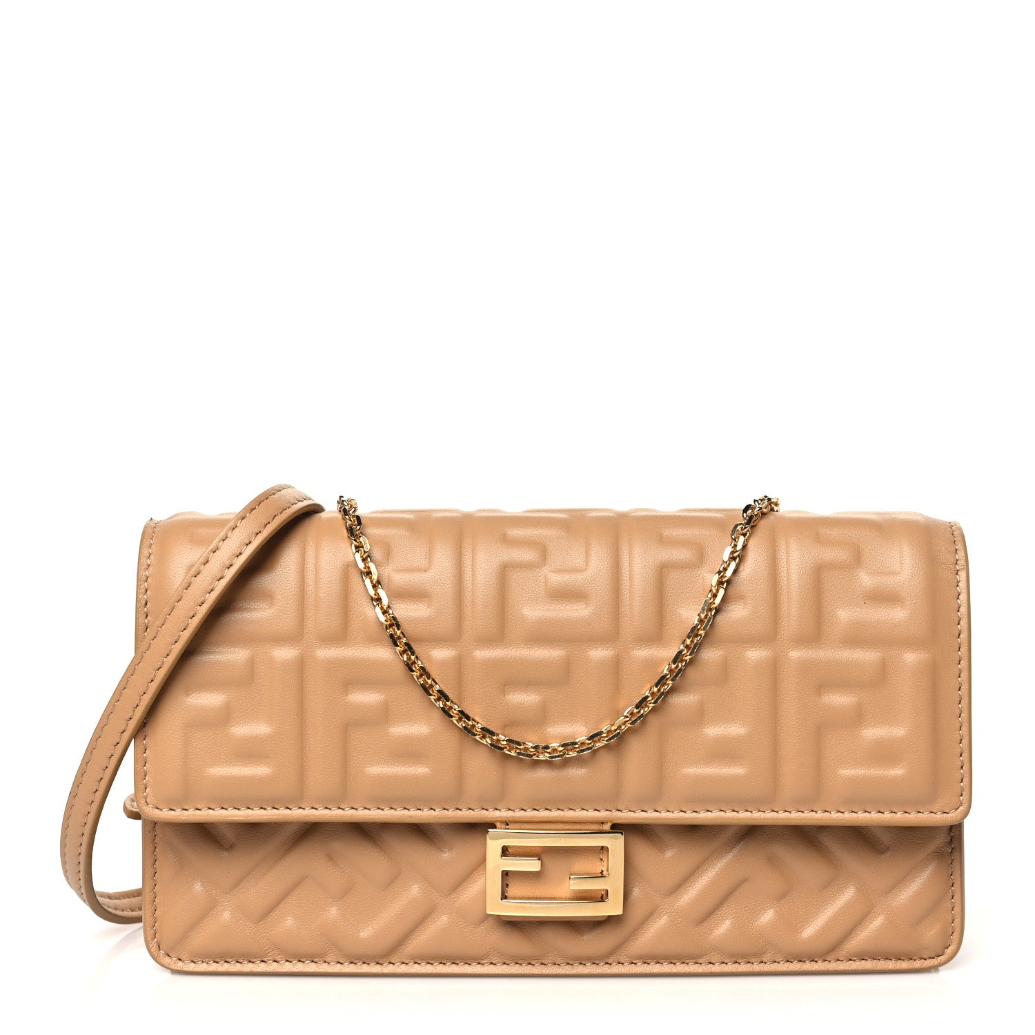 Fendi Nappa Matisse FF Embossed Wallet On Chain Miele Scuro 1 of 10