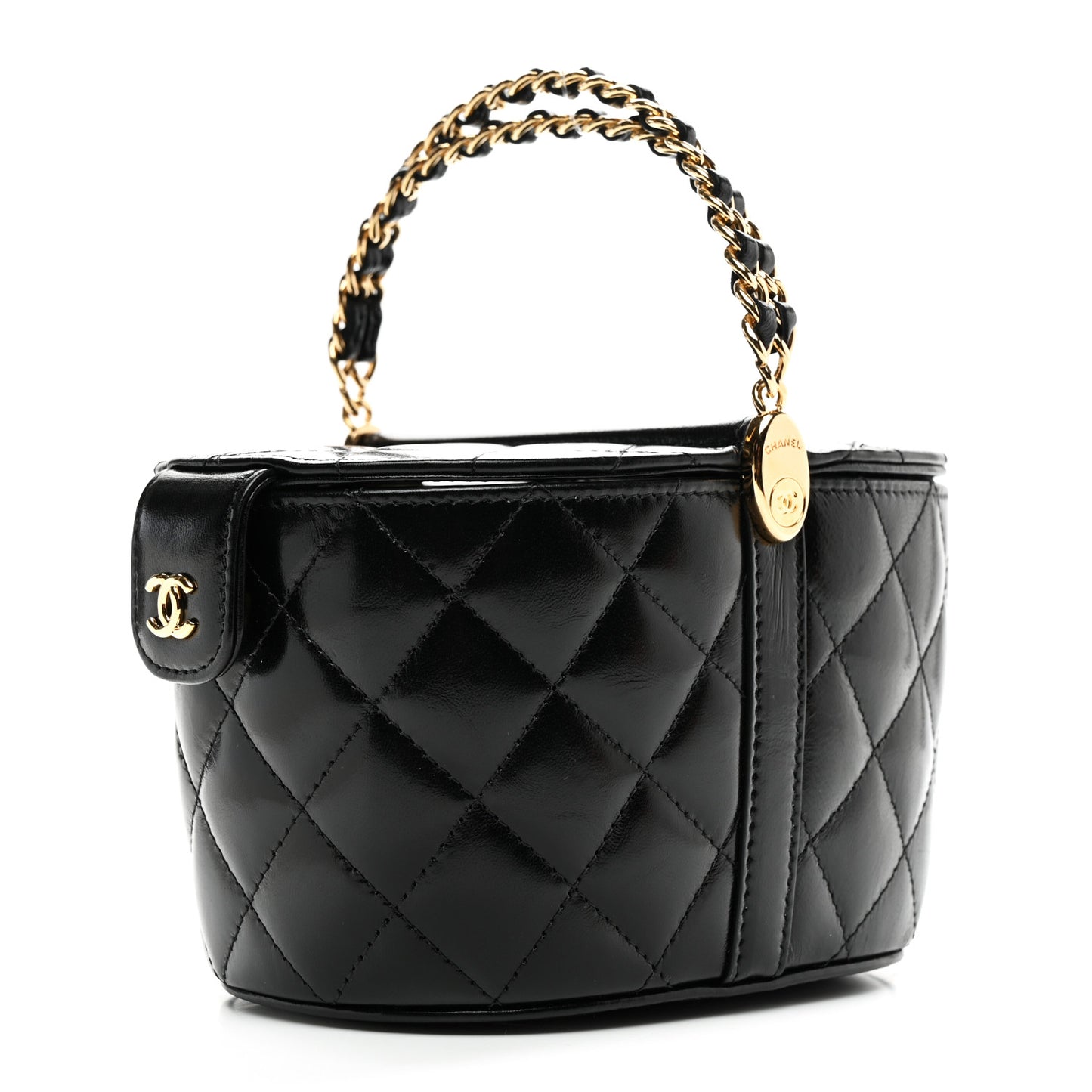 Lambskin Quilted Chain Top Handle Vanity With Chain  Black