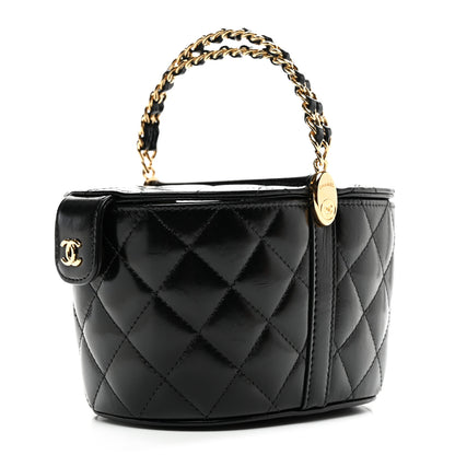 Chanel Lambskin Quilted Chain Top Handle Vanity With Chain  Black 3 of 8