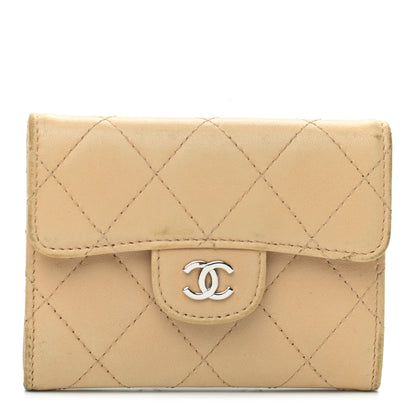 Chanel Lambskin Quilted Flap Card Holder Wallet Beige 1 of 12