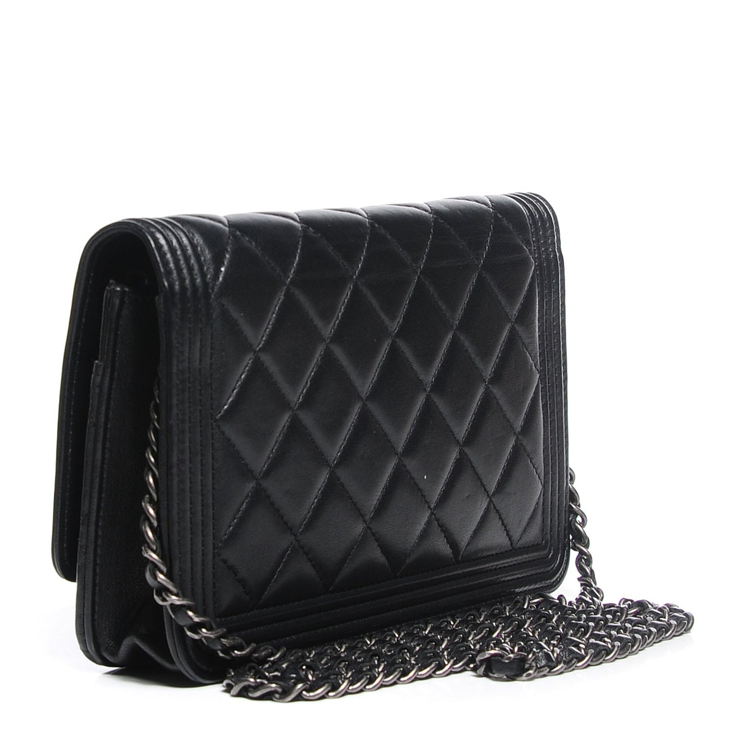 Lambskin Quilted Boy Wallet On Chain WOC Black