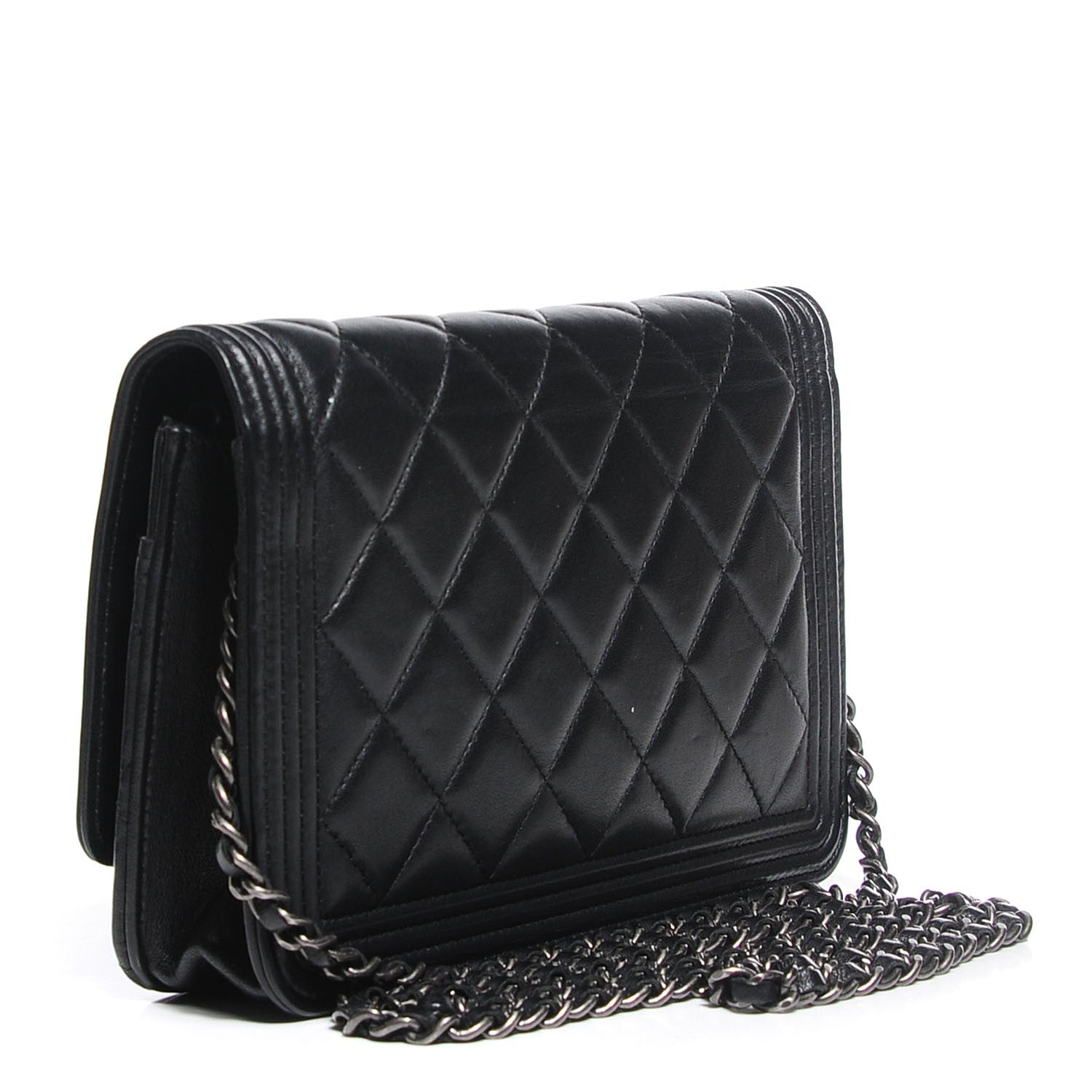 Chanel Lambskin Quilted Boy Wallet On Chain WOC Black 3 of 9