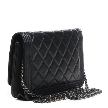 Chanel Lambskin Quilted Boy Wallet On Chain WOC Black 3 of 9