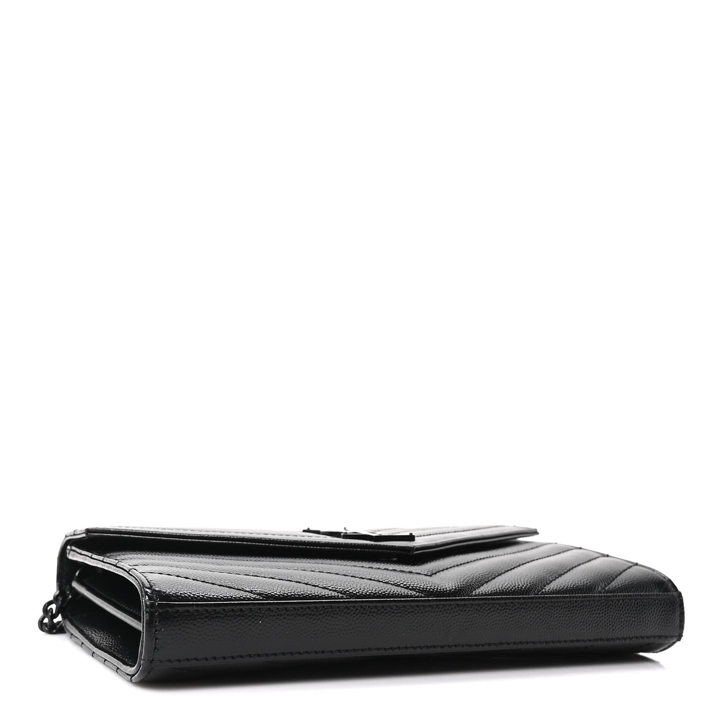 Grain De Poudre Matelasse Chevron Monogram Monochrome Chain Wallet Black