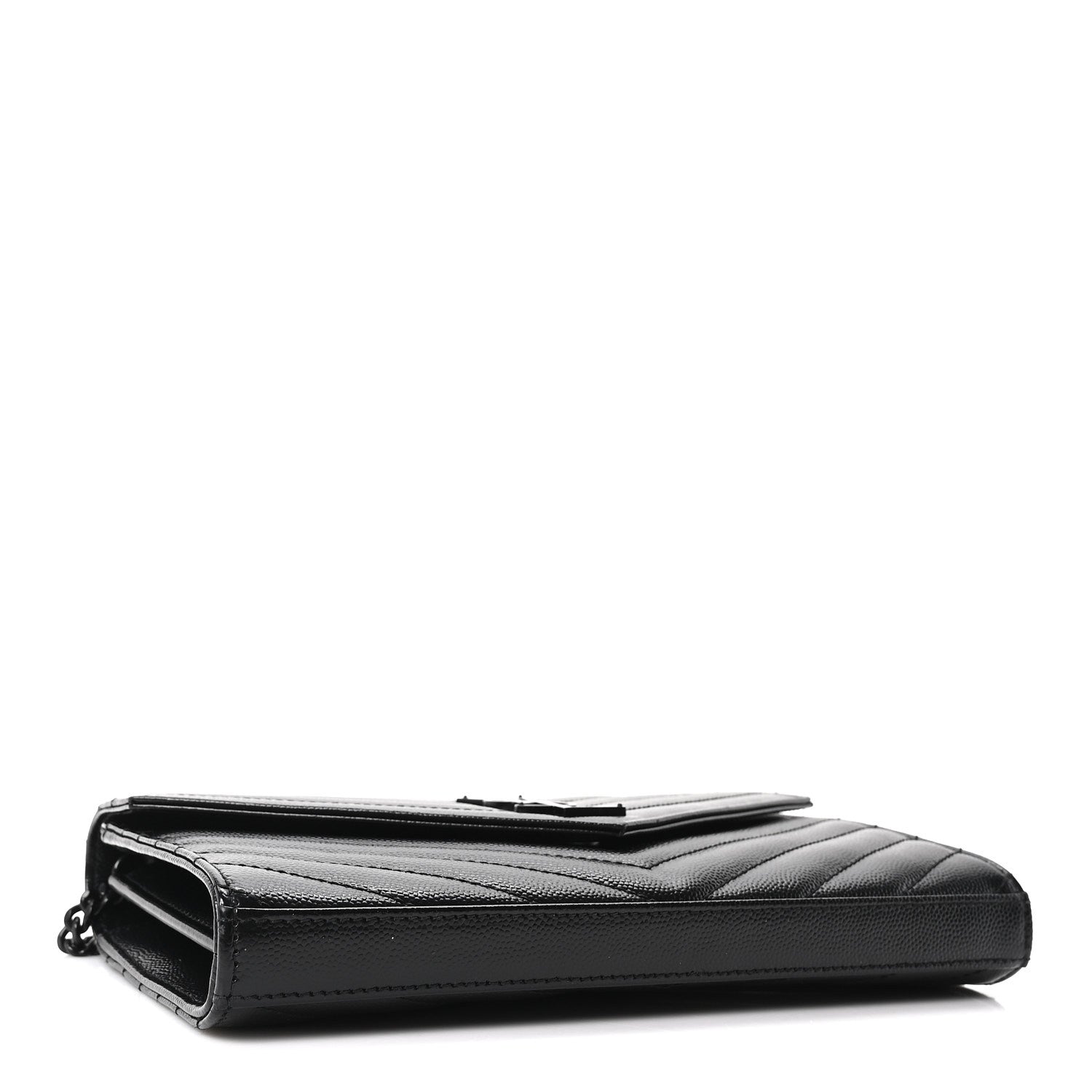 Saint Laurent Grain De Poudre Matelasse Chevron Monogram Monochrome Chain Wallet Black 4 of 10