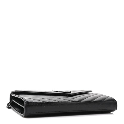 Saint Laurent Grain De Poudre Matelasse Chevron Monogram Monochrome Chain Wallet Black 4 of 10