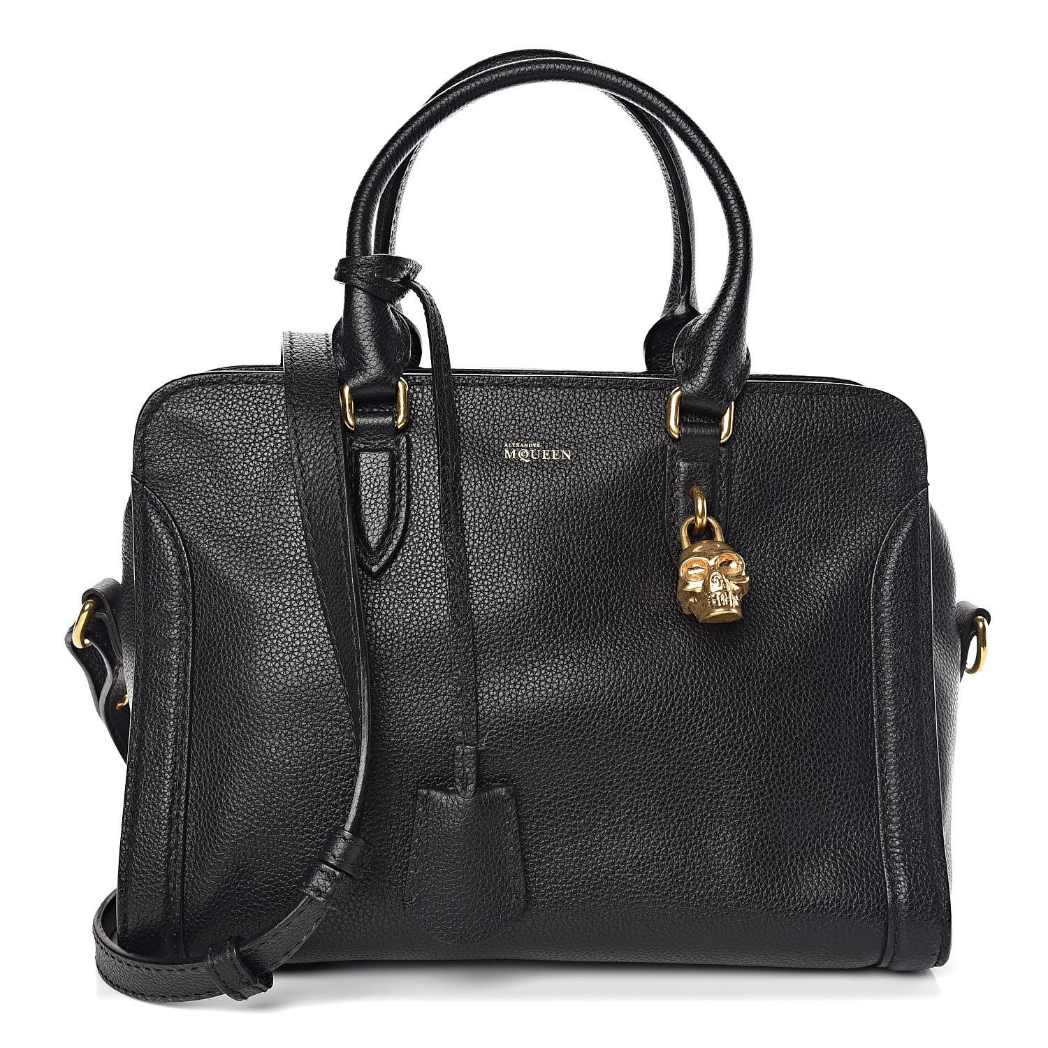 Alexander McQueen Pebbled Calfskin Small Skull Padlock Zip Around Tote Black 1 of 13
