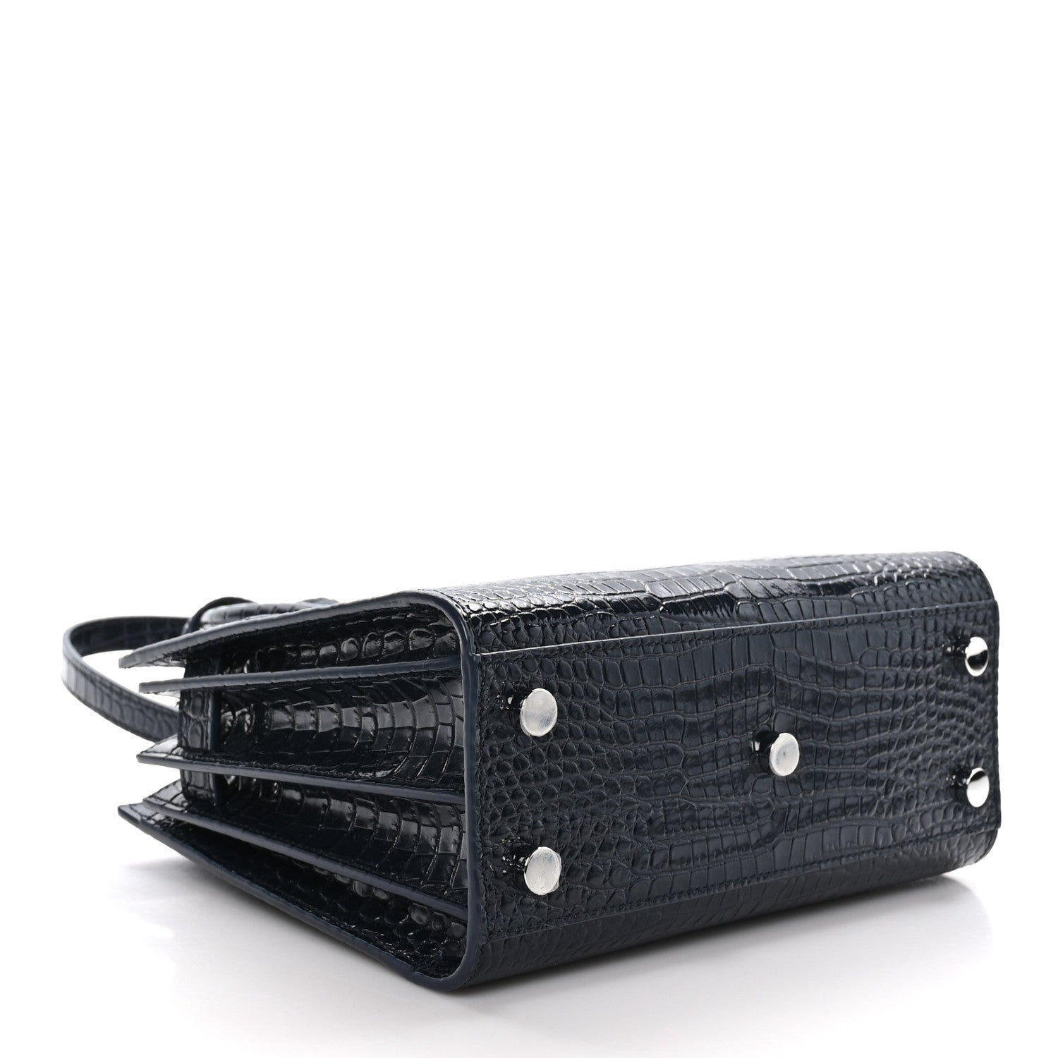 Saint Laurent Calfskin Crocodile Embossed Nano Sac De Jour Deep Marine 4 of 10