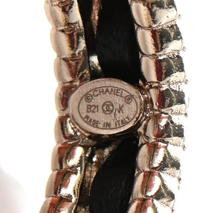 Chanel Crystal Lambskin CC Chain Hoop Earrings Gold Black 5 of 5