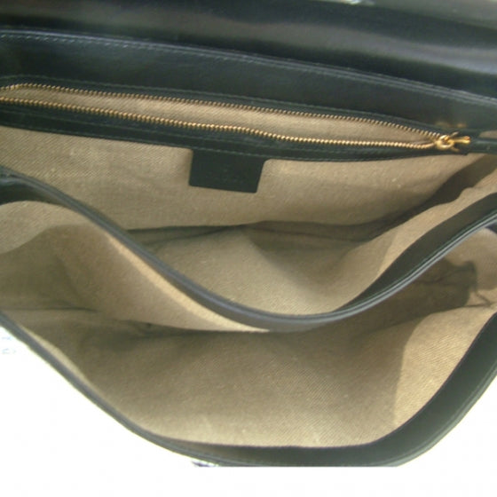 Alligator Bamboo Handle Large Peggy Bag Black
