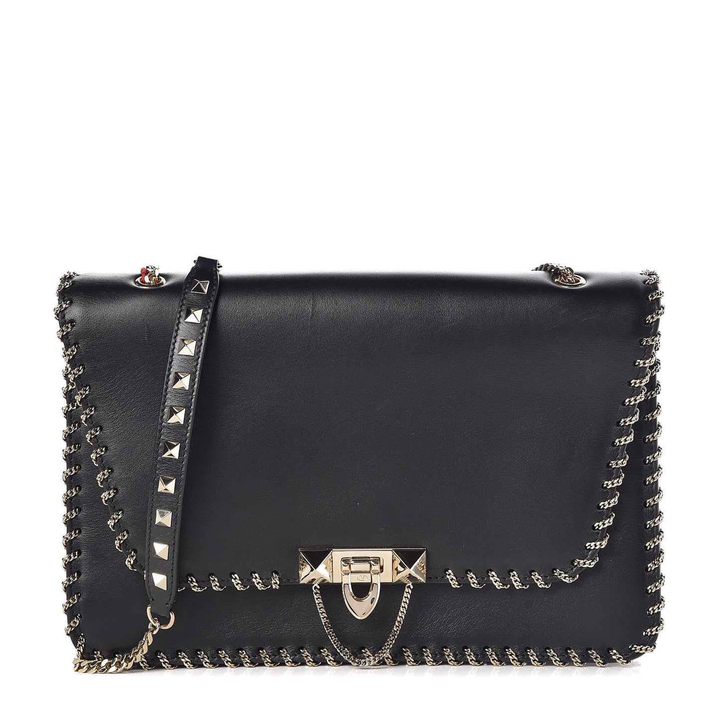 Calfskin Groumette Medium Rockstud Demilune Shoulder Bag Black