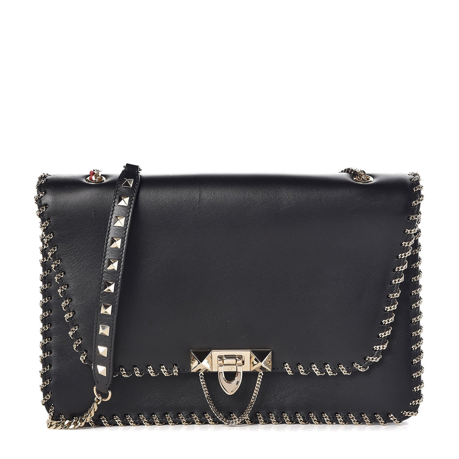 Valentino Garavani Calfskin Groumette Medium Rockstud Demilune Shoulder Bag Black 1 of 8
