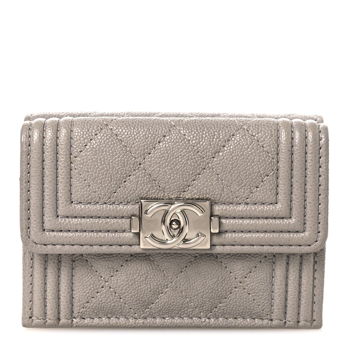 Caviar Quilted Small Boy Flap Wallet Grey