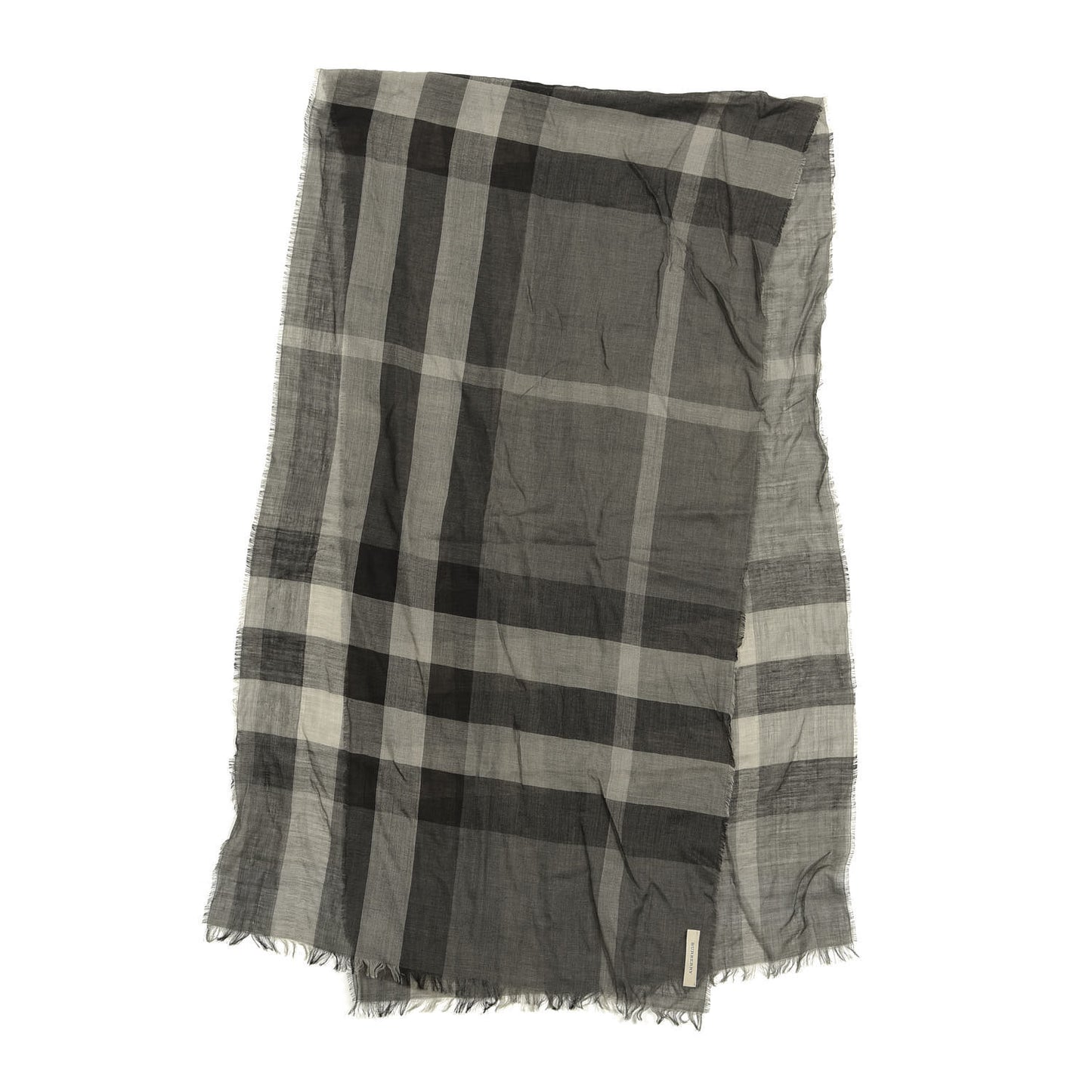 Wool Silk Gauze Giant Exploded Check Scarf Charcoal