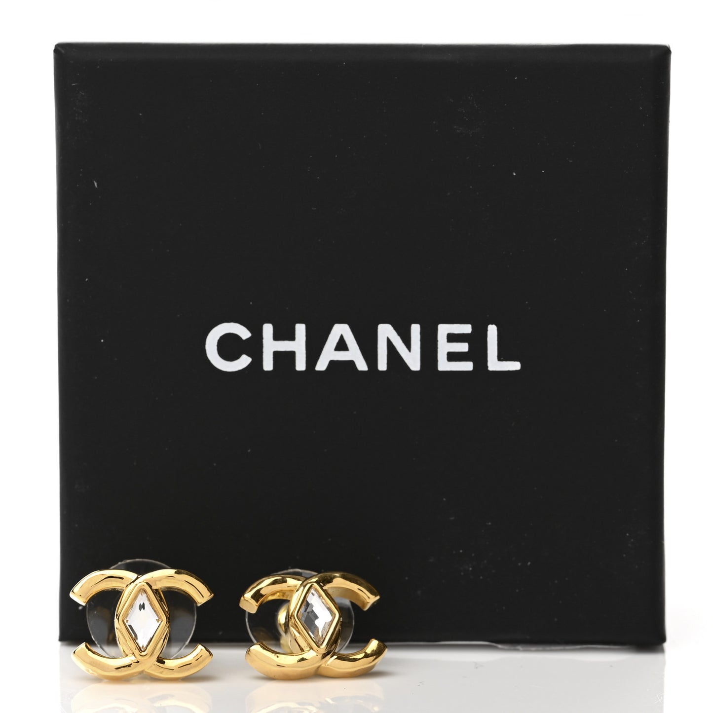 Metal Crystal CC Marquise Earrings Gold