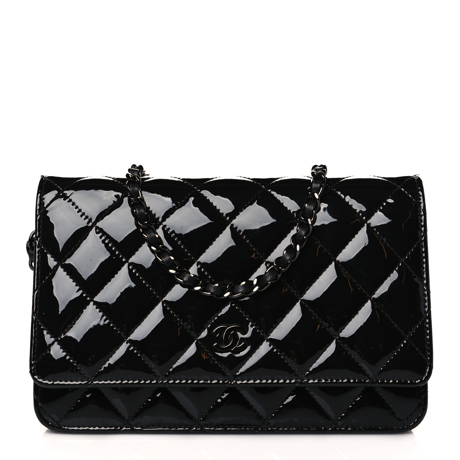 Chanel Patent Quilted Wallet On Chain WOC Black 1 of 12