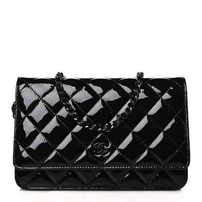 Chanel Patent Quilted Wallet On Chain WOC Black 1 of 12