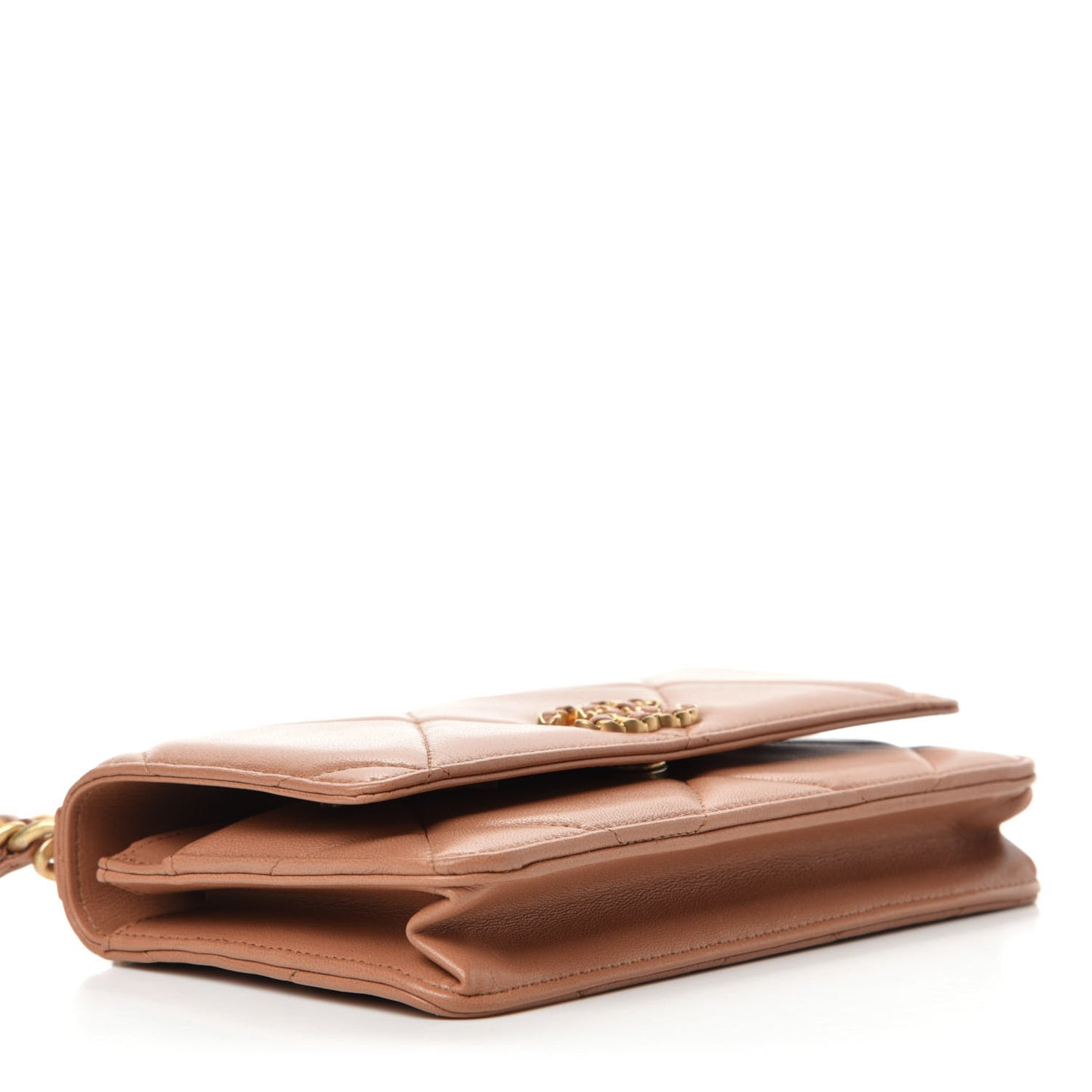 Lambskin Quilted Chanel 19 Wallet On Chain WOC Brown