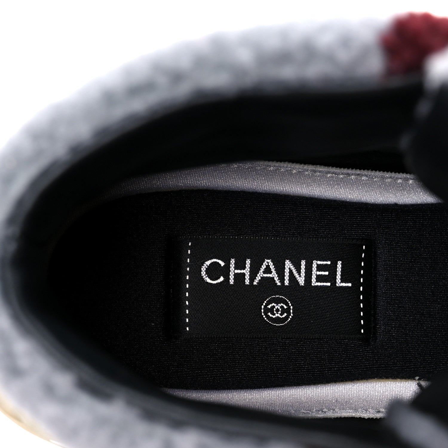 Chanel Shearling Suede CC High Top Sneakers 39 Grey Pink Burgundy 8 of 10