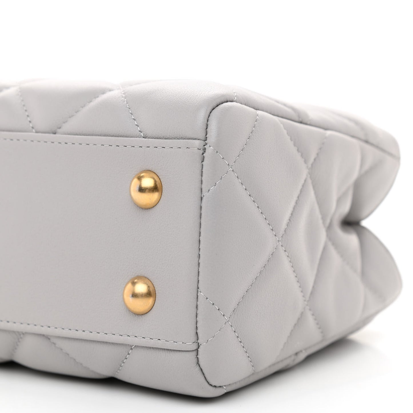Calfskin Quilted Lady Handle Clutch Tote Grey