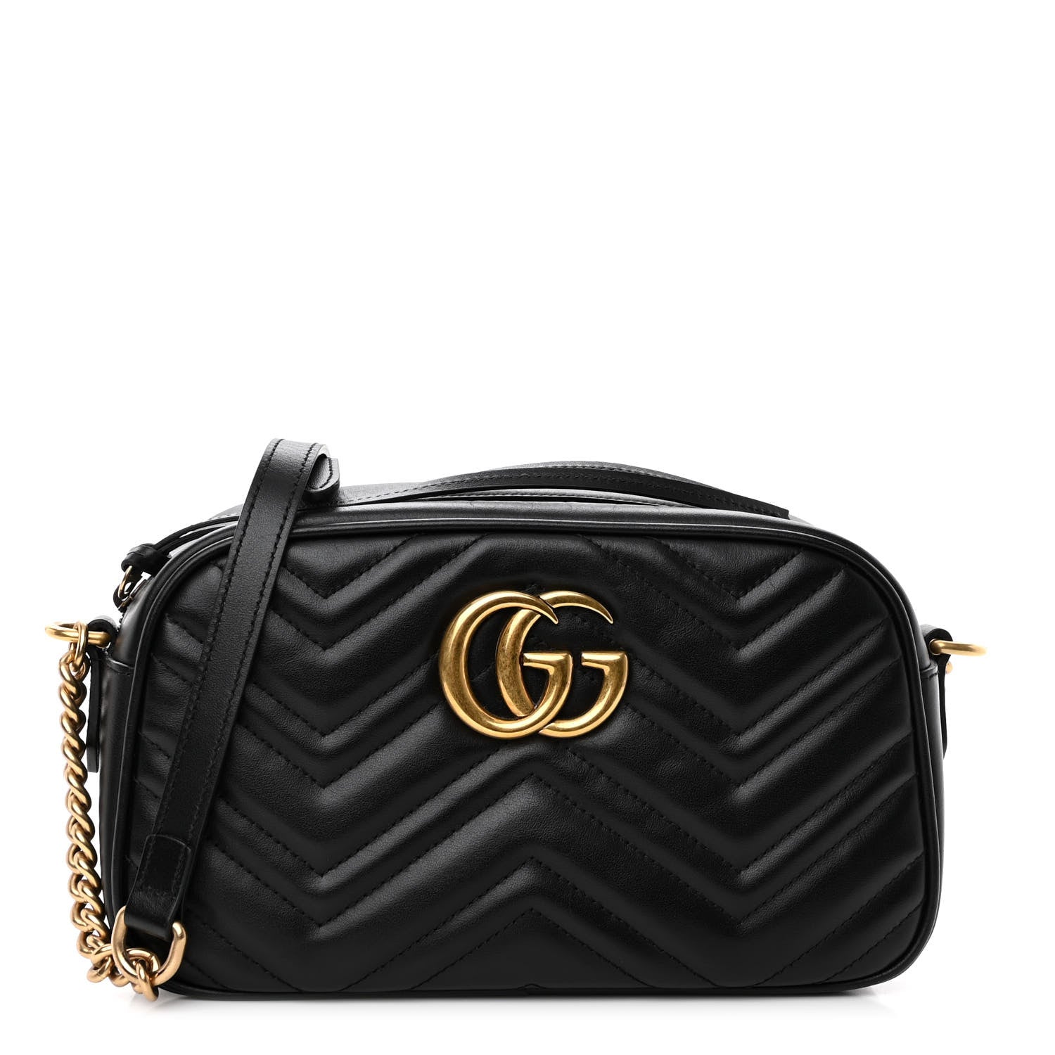 Gucci Calfskin Matelasse Small GG Marmont Chain Shoulder Bag Black 1 of 10