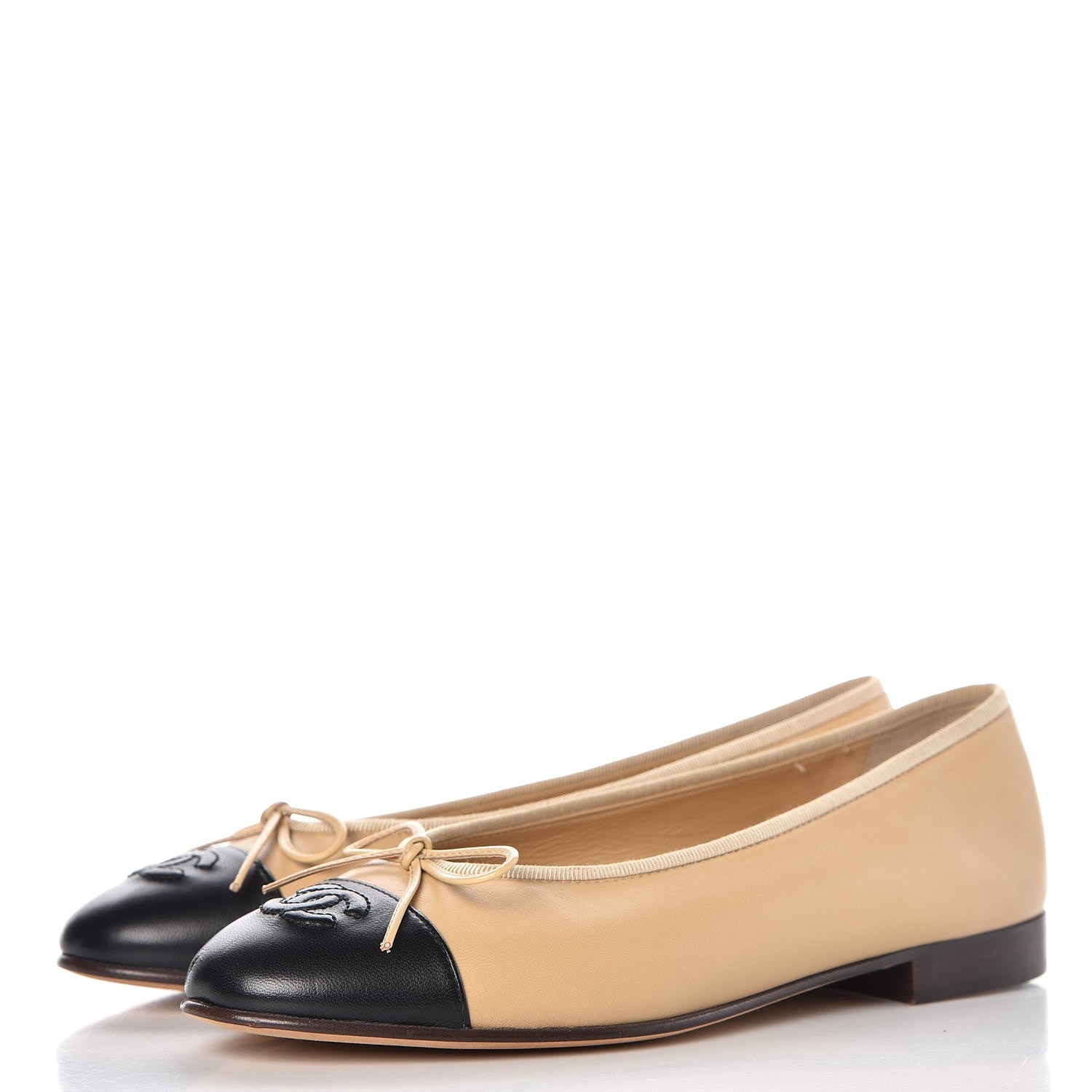 Chanel Lambskin CC Cap Toe Ballerina Flats 37.5 Beige Black 3 of 11