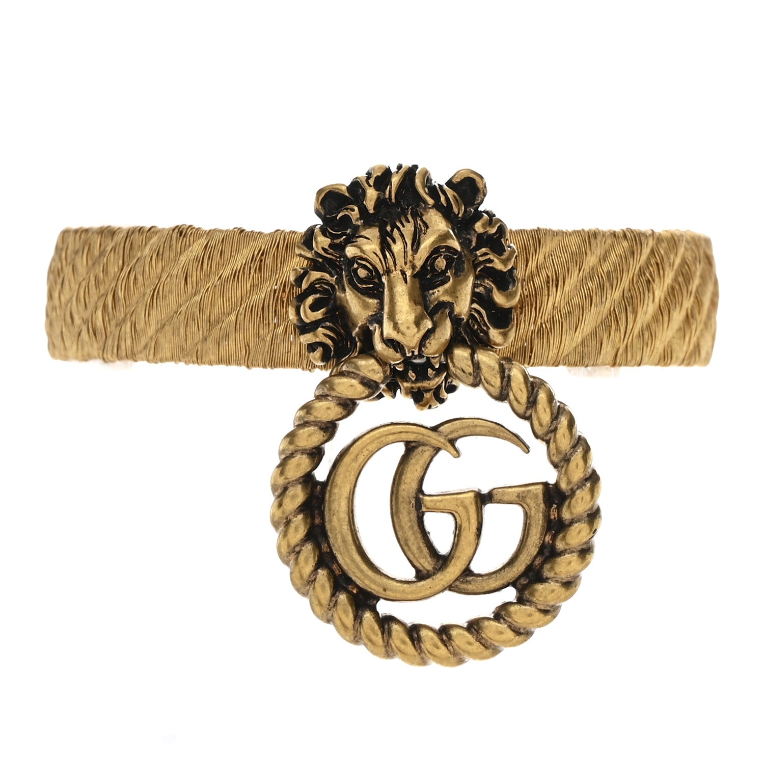 Gucci Metal GG Lion Head Bracelet Aged Gold 1 of 4