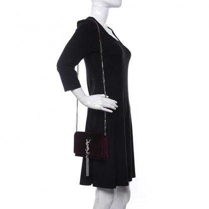 Saint Laurent Velvet Crystal Monogram Kate Tassel Shoulder Bag Burgundy 2 of 9
