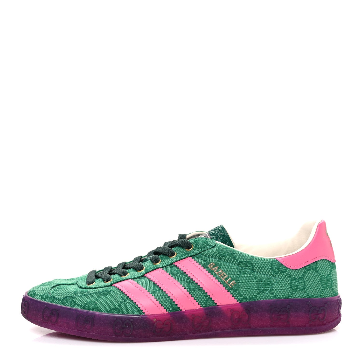 Gucci X ADIDAS GG Supreme Monogram Mens Gazelle Sneakers 10 Green Pink Strata 1 of 10