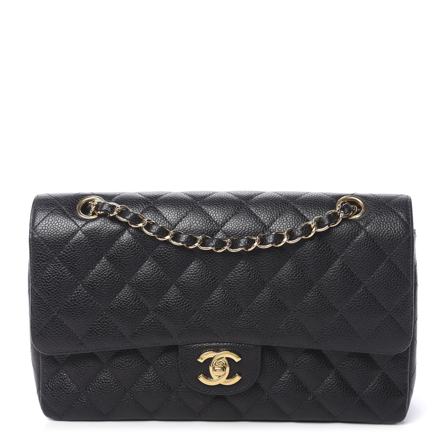 Caviar Quilted Medium Double Flap Black