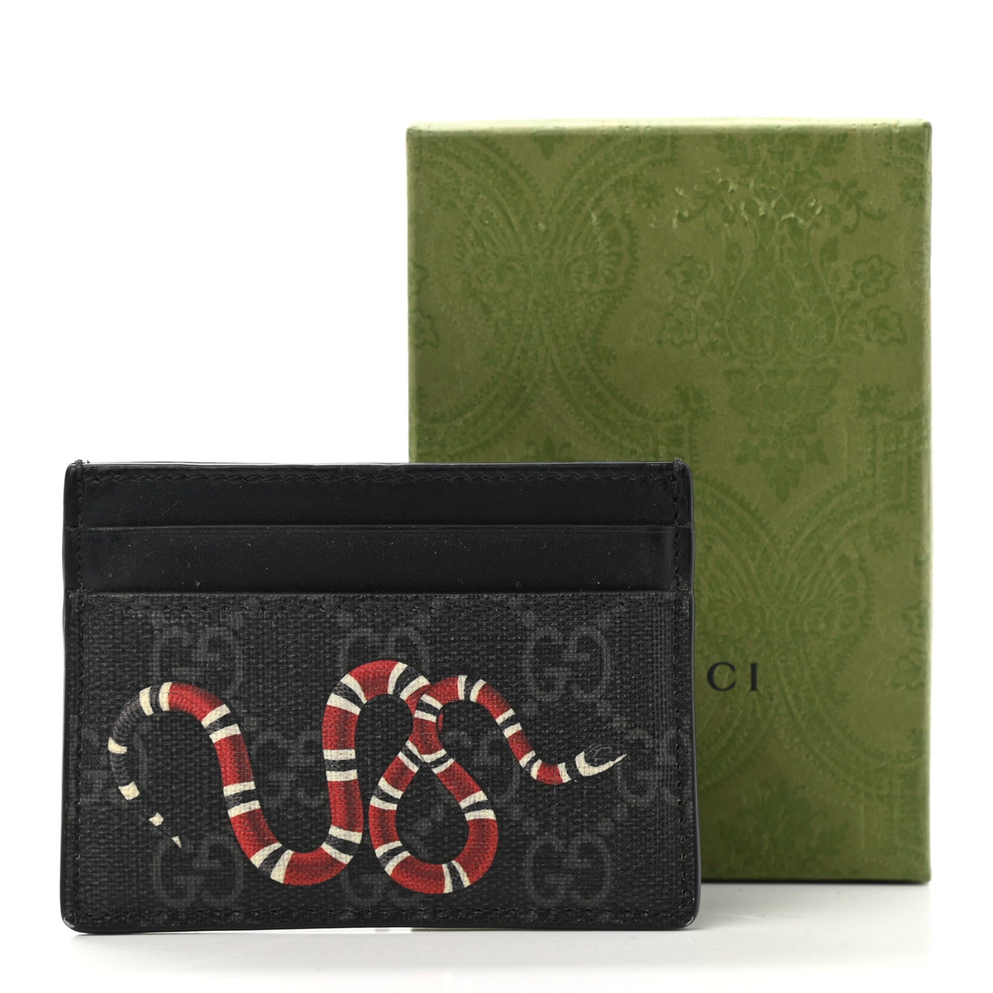 GG Supreme Monogram Kingsnake Card Holder Black Grey