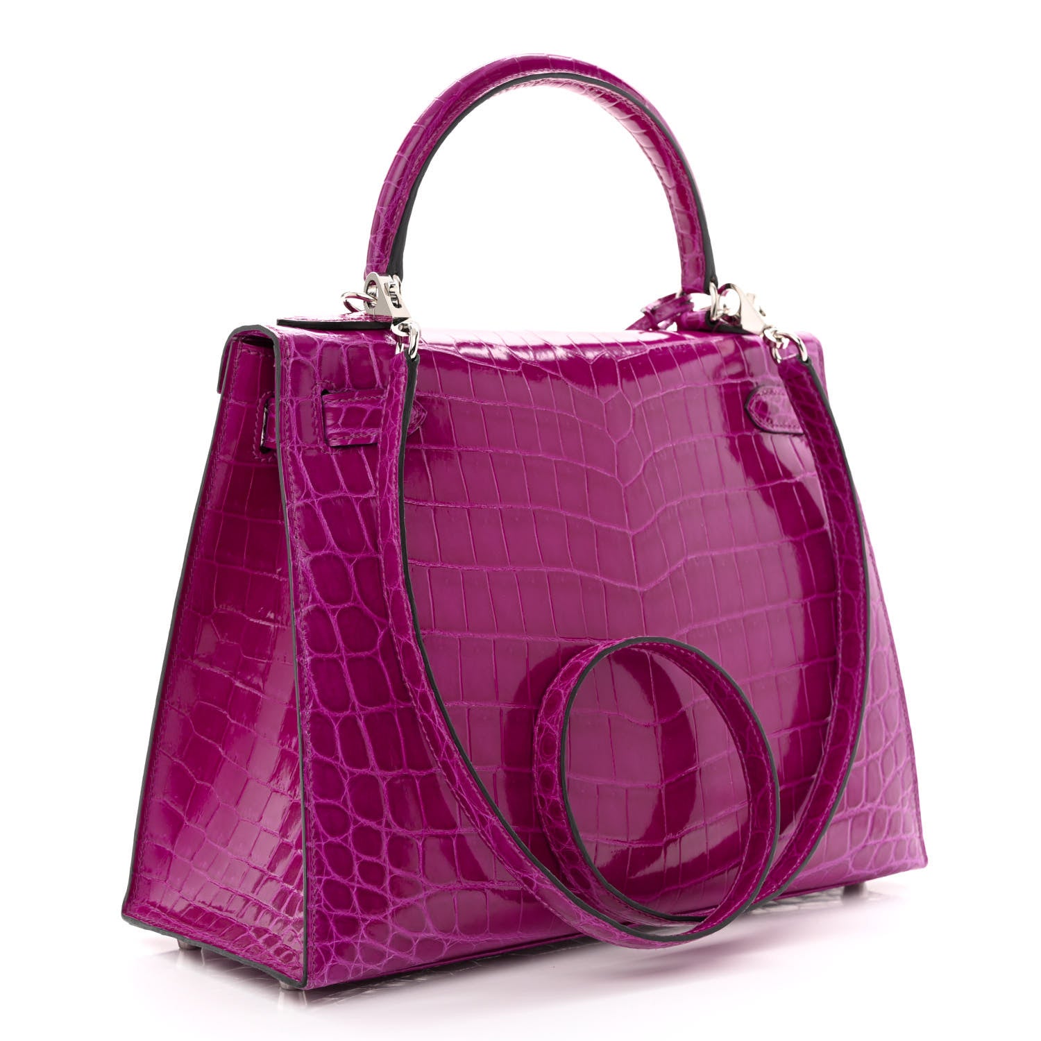 Hermes Shiny Niloticus Crocodile Kelly Sellier 28 Rose Scheherazade 3 of 11