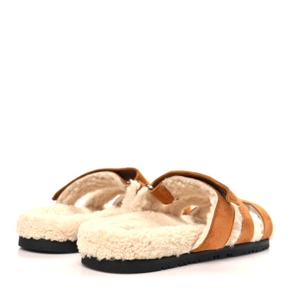 Hermes Suede Goatskin Woolskin Womens Chypre Sandals 39 Naturel Ecru 5 of 9