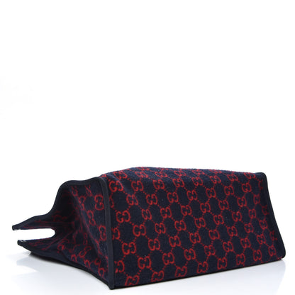 Gucci Covered Wool Textured Dollar Calfskin GG Monogram Large Tote Bag Blue Red 4 of 9