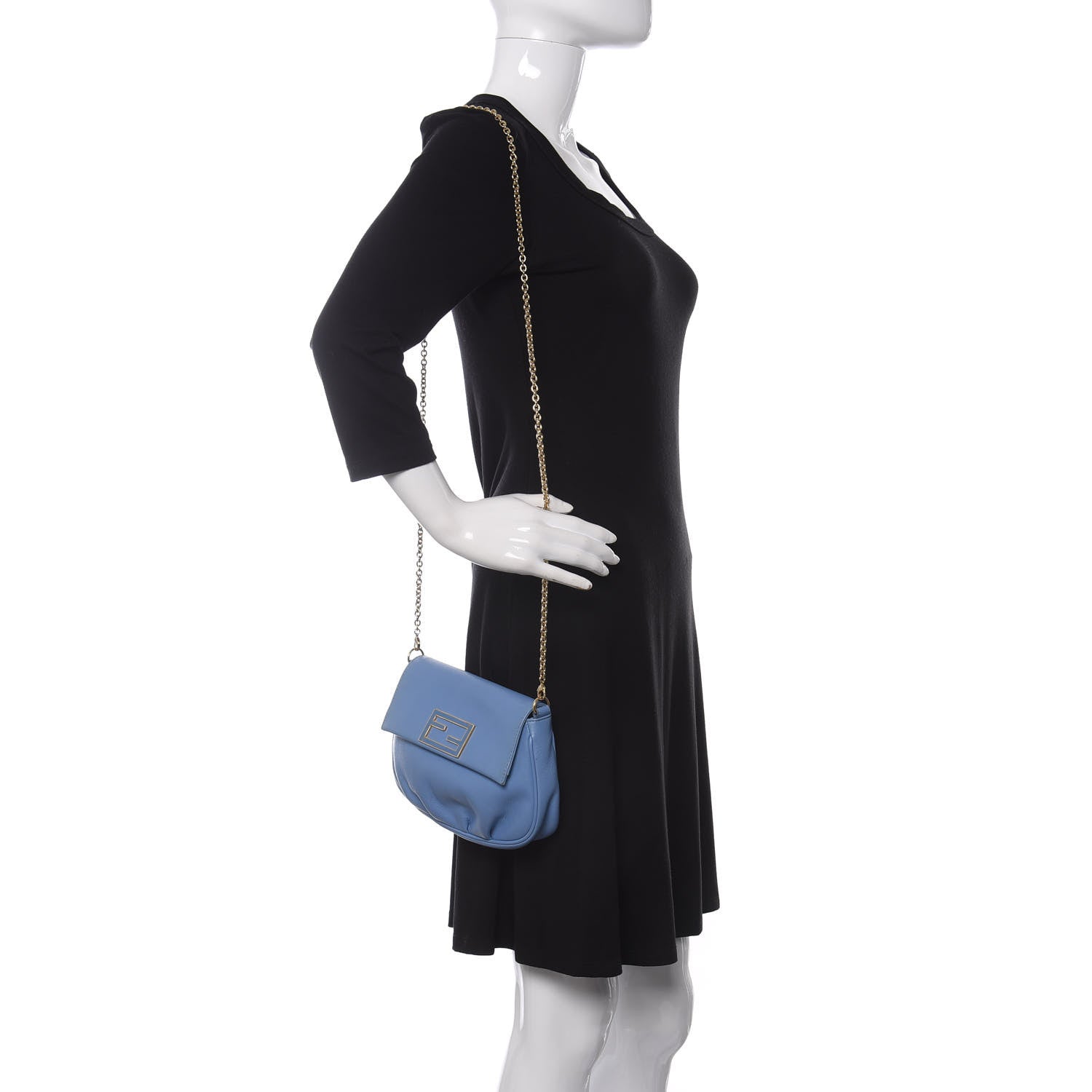 Fendi Vitello Flamingo Enamel Fendista Pouchette Crossbody Blue 2 of 11