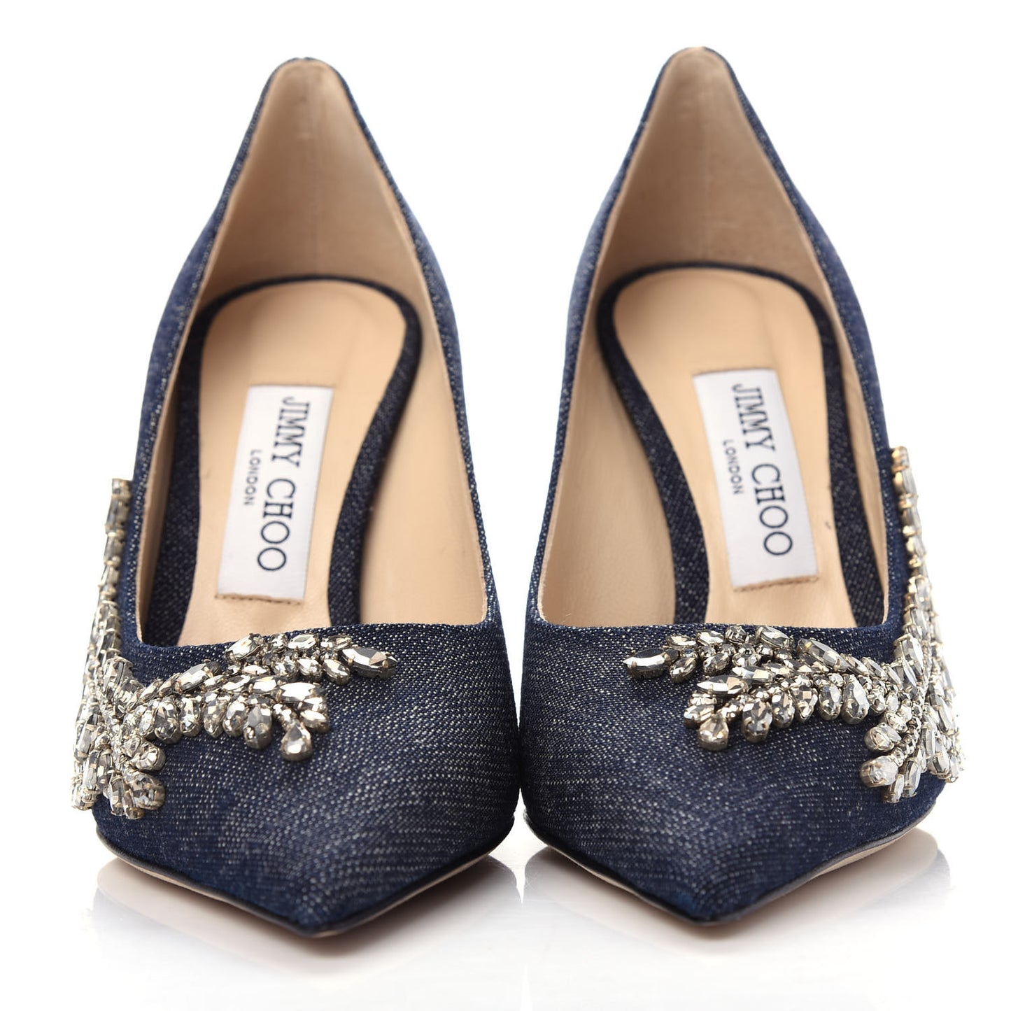 Denim Crystal Embroidery Love 100 Pumps 37 Indigo