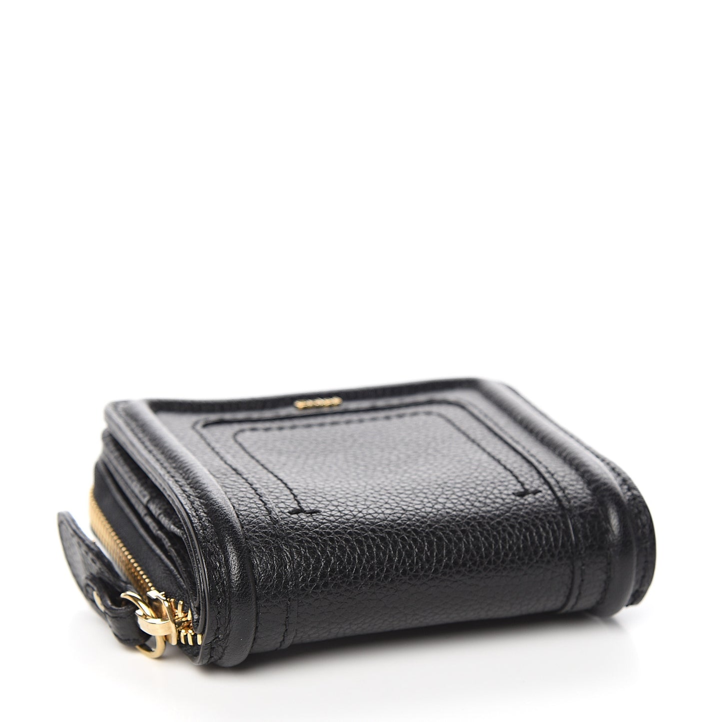 Grained Calfskin Compact Zip Around Wallet Black