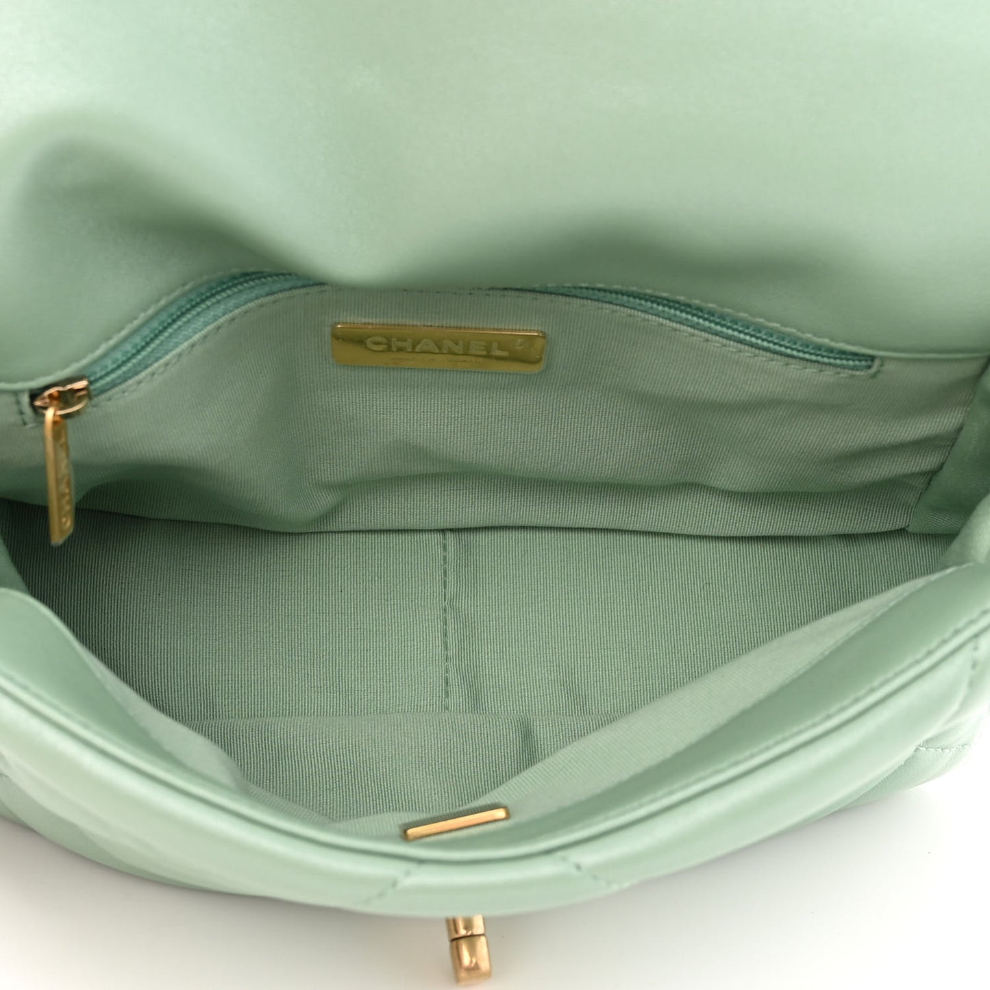 Shiny Lambskin Quilted Medium Chanel 19 Flap Light Green