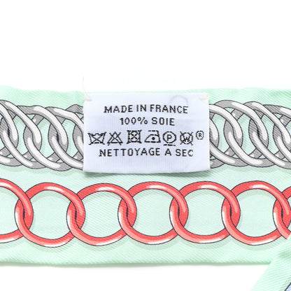 Hermes Silk Maillons Twilly Vert D'eau Ciel Rouge 4 of 5