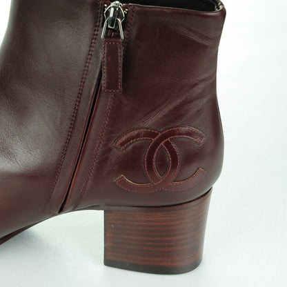 Chanel Lambskin CC Ankle Boots 38.5 Burgundy 5 of 8