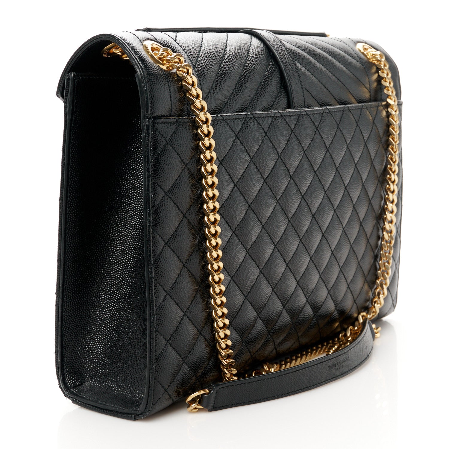 Saint Laurent Grain De Poudre Textured Mixed Matelasse Large Triquilt Monogram Satchel Black 3 of 11
